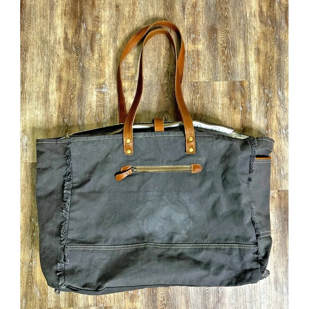 Myra Bag XL Leather Canvas Weekender Tote Travel Bag Leather Boho Western